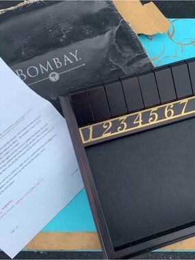 NEW w/box Vintage Bombay 1995 SHUT THE BOX game with Numbered Gold Accents